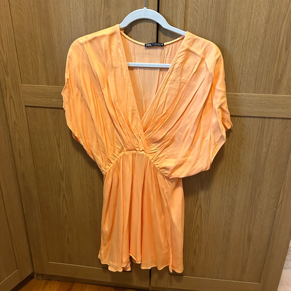 Zara orange flowy mini dress